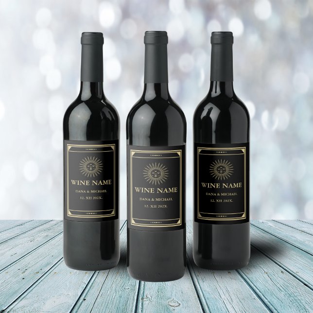 Tarot Elegante Gold Vintager schwarzer Sandstrand Weinetikett (Von Creator hochgeladen)