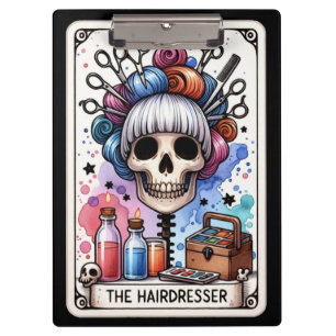 Tarot-Friseur-Skelett – Gothic-Salon Klemmbrett