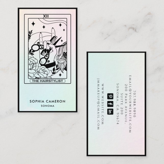  Tarot Hair Stylist Pink Green Ombre Business Card Visitenkarte (Vorne/Hinten)