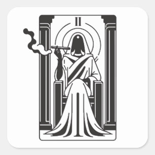 Tarot Hohepriesterin raucht Unkraut Okkultismus Quadratischer Aufkleber