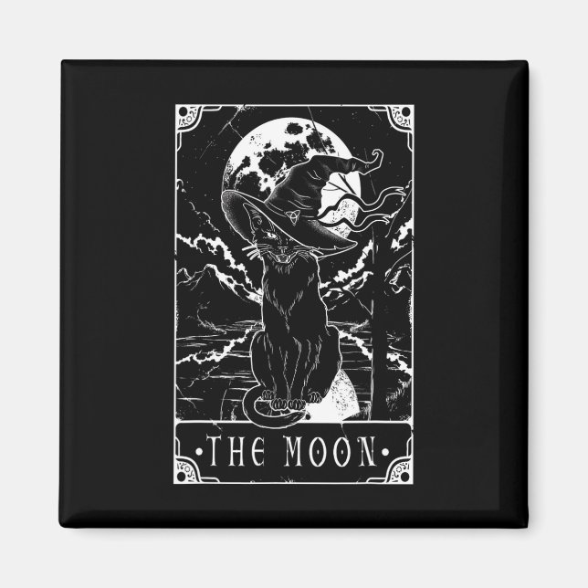 Tarot-Karte Crescent Mond und Black Cat Hexe H Magnet (Vorne)