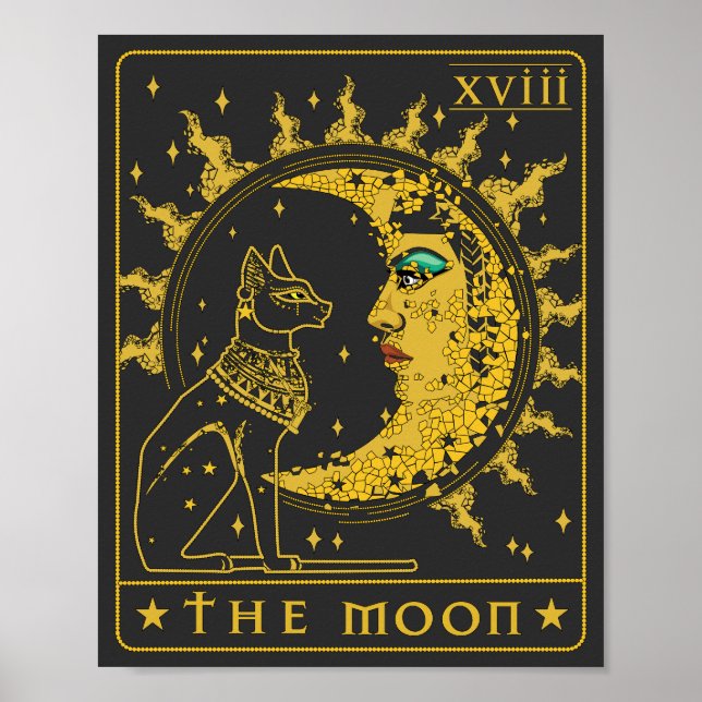 Tarot-Karte Crescent Moon Cleopatra und Sphynx Cat Poster (Vorne)