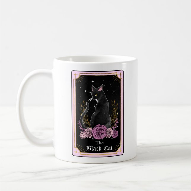 Tarot-Karte Die schwarze Katze Rosa Hexe Kaffeetasse (Links)