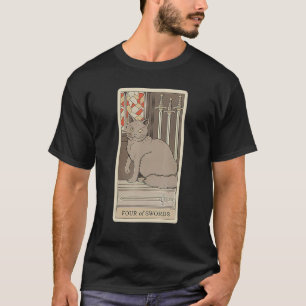 Tarot-Karte vier Schwerter und katzenkosmische Gra T-Shirt
