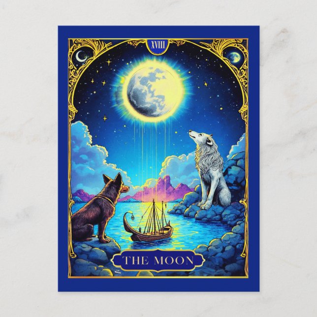 Tarot-Kartendarstellung, der Mond Postkarte (Vorderseite)