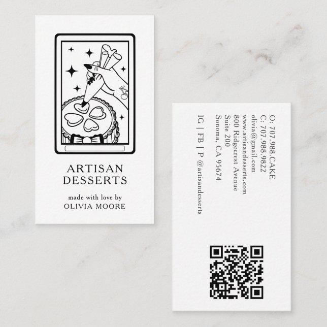 Tarot-Kunsthandwerksbäcker-Dessert-Caterer-QR-Code Visitenkarte (Vorne/Hinten)