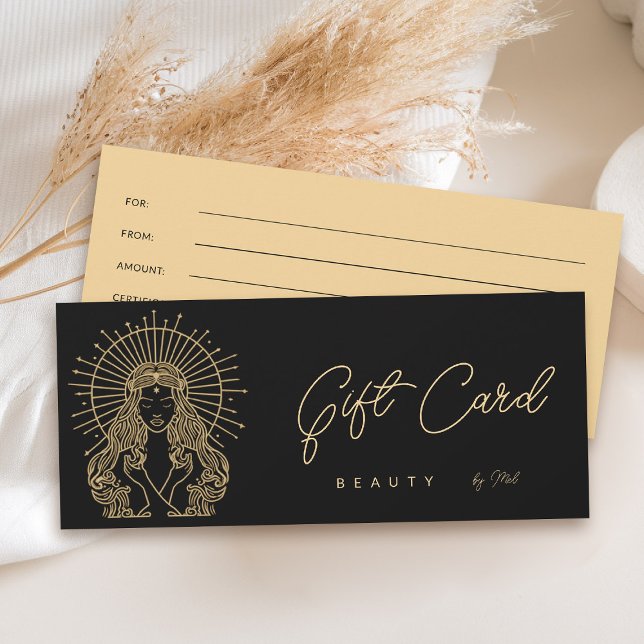 Tarot Makeup Hair Nails Salon Gold Black Gift Card (tarot gift certificate card celestial beauty makeup hair nails lashes stylist beautician beauty )