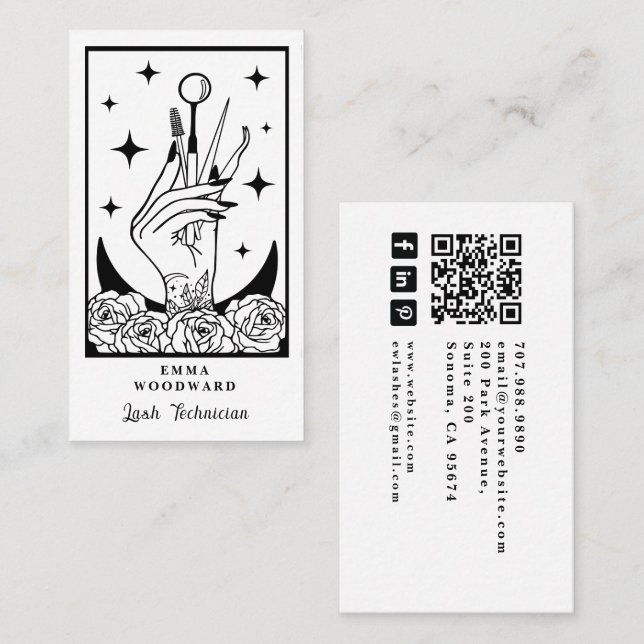 Tarot Mystic Wimpern-Tech-Hand Visitenkarte (Vorne/Hinten)