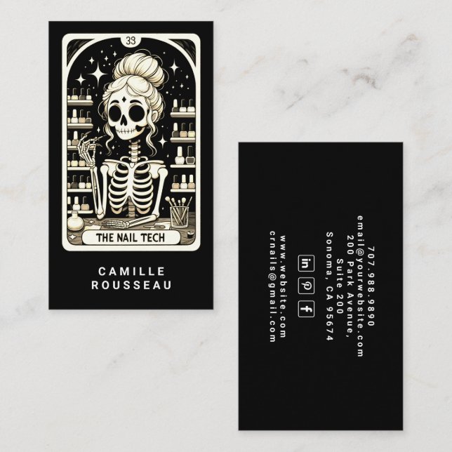 Tarot Nail Technician Black Business Card Visitenkarte (Vorne/Hinten)