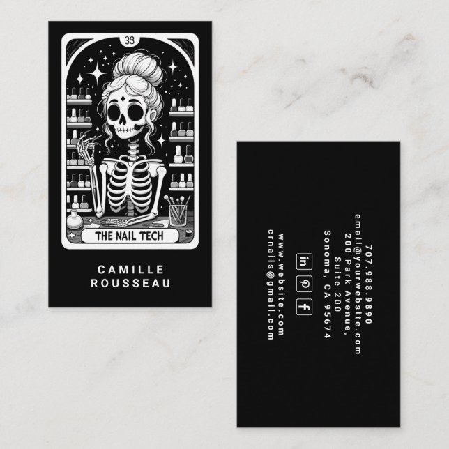 Tarot Nail Technician Black Business Card Visitenkarte (Vorne/Hinten)