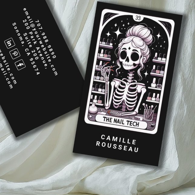 Tarot Nail Technician Black Business Card Visitenkarte (Von Creator hochgeladen)