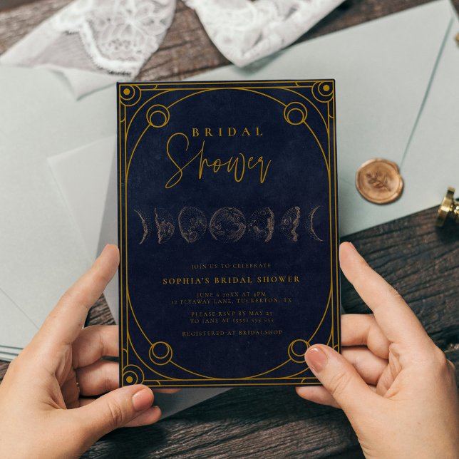Tarot Navy Blue & Gold Celestial Brautparty Einladung (Von Creator hochgeladen)