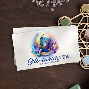 Tarot-/Oracle-Karten mit Mond und Kristallen Visitenkarte