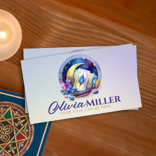 Tarot-/Oracle-Karten mit Mond und Kristallen Visitenkarte