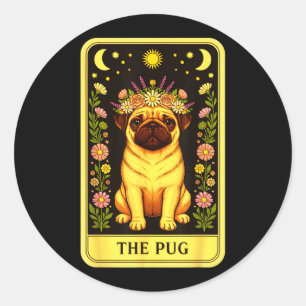 Tarot-Pug-Karte Florale Krone Sonne Mond Sterne Ku Runder Aufkleber