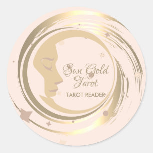 Tarot Reader Gold Stars Moon Celestial Horoskop Runder Aufkleber