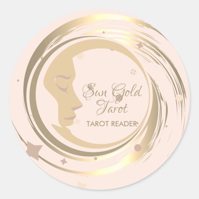 Tarot Reader Gold Stars Moon Celestial Horoskop Runder Aufkleber (Vorderseite)