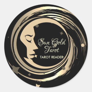 Tarot Reader Gold Stars Moon Runder Aufkleber