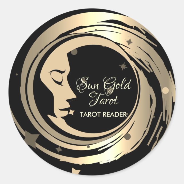 Tarot Reader Gold Stars Moon Runder Aufkleber (Vorderseite)