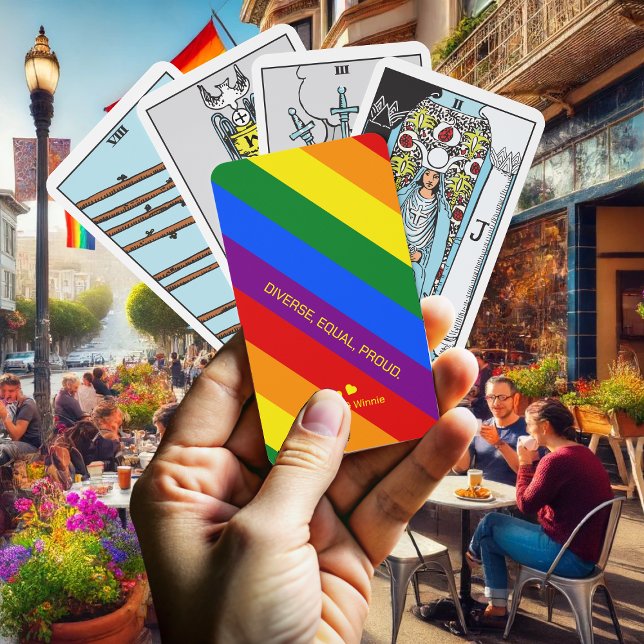 Tarot-Regenbogenflagge "Diverse, Equal, Stolz". LG Spielkarten (Von Creator hochgeladen)