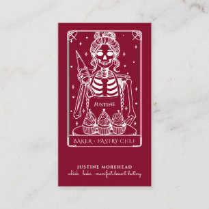 Tarot Skeleton Baker Whisk Cupcake Burgundy Visitenkarte