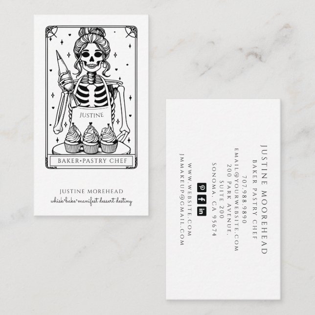 Tarot Skeleton Baker Whisky Cupcake Business Card Visitenkarte (Vorne/Hinten)