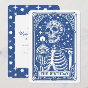 Tarot-Skelett Blau Geburtstag Einladung