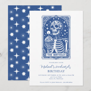 Tarot-Skelett-Blue-Geburtstag Einladung