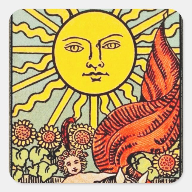 Tarot Sun Card Quadratischer Aufkleber (Vorderseite)
