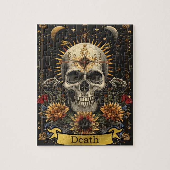 Tarot-Tod-Karte Gothic-Hexen-Schädel & Blumen Puzzle (Vertikal)