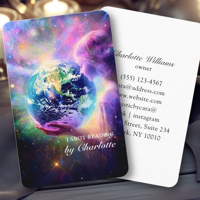 Tarot, Universum Visitenkarte (Tarot, Universe-Galaxy-Woman-Earth Business Card)