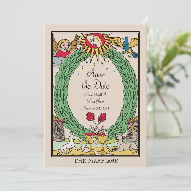 Tarot Wedding Invitation - Tarot Save the Date Einladung (Stehend Vorderseite)
