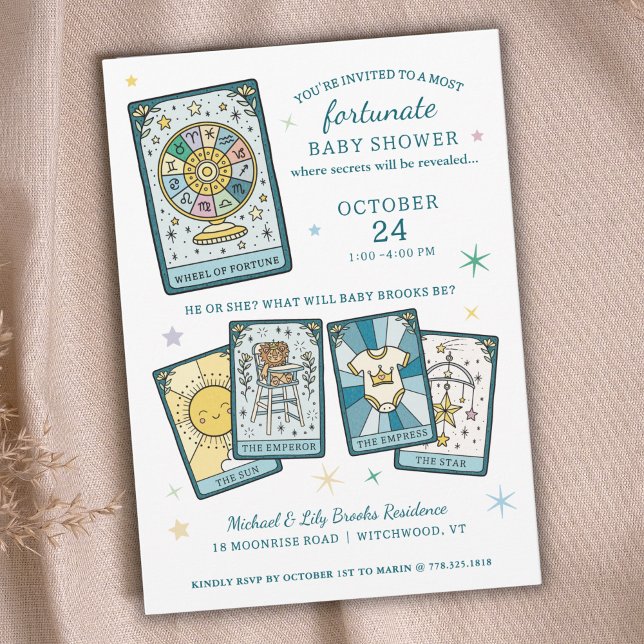 Tarot Wheel of Fortune Gender Reveal Baby Shower Einladung (Von Creator hochgeladen)