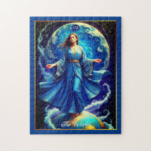 Tarotkarte, die Welt, in Tiefblau Puzzle
