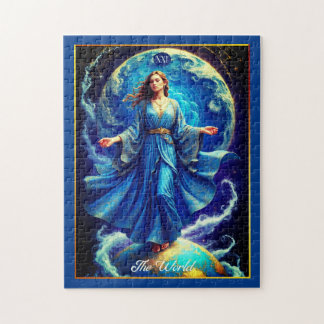 Tarotkarte, die Welt, in Tiefblau Puzzle