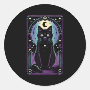 Tarotkarte Halbmond Schwarze Katze Liebhaber Tarot Runder Aufkleber