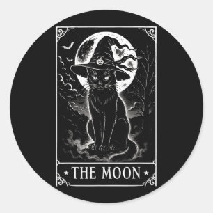 Tarotkarte Halbmond und schwarze Katzenhexenmütze Runder Aufkleber