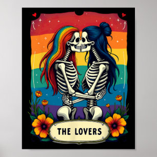 Tarotkarte Liebende Lesbische Skelette beim Küssen Poster