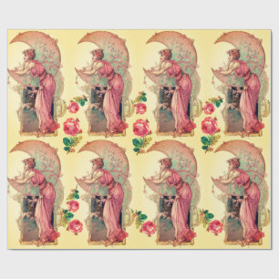TAROTS ,FRAU DES MONDS,BLUMEN,ROSA ROSEN Gelb Geschenkpapier