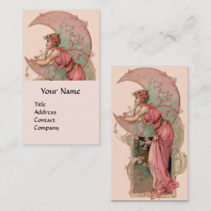 TAROTS / FRAU DES MONDS MIT BLUMEN IN ROSA VISITENKARTE