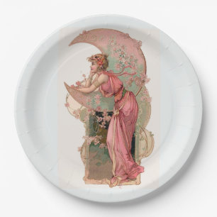 TAROTS/ LADY DER MOND, BLUMEN IN ROSA  PAPIER PAPPTELLER