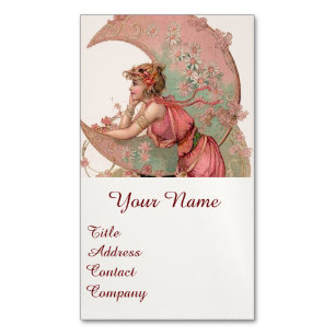 TAROTS / LADY DES MONDS MIT BLUMEN IN ROSA MAGNETISCHE VISITENKARTE