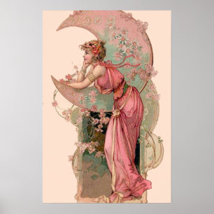 TAROTS / LADY DES MONDS MIT BLUMEN IN ROSA POSTER