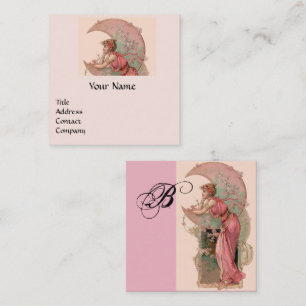 TAROTS, LADY OF THE MOON UND BLUMEN ROSA Monogramm Quadratische Visitenkarte