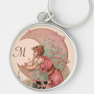 TAROTS/ MONDDAME ,BLUMEN IN ROSA MONOGRAMM SCHLÜSSELANHÄNGER