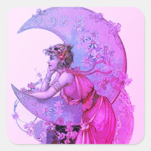 TAROTS/ MONDDAME MIT BLUMEN ROSA LILA QUADRATISCHER AUFKLEBER
