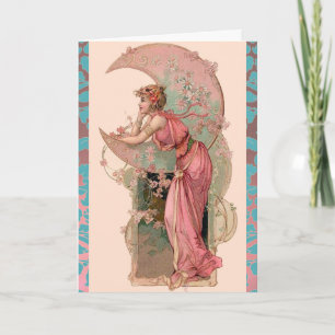 TAROTS /MONDFRAU,BLUMEN,ROSA ROSEN,BLAUER DAMAST KARTE