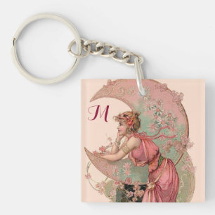 TAROTS/ MONDLADY, BLUMEN IN ROSA, MONOGRAMM SCHLÜSSELANHÄNGER