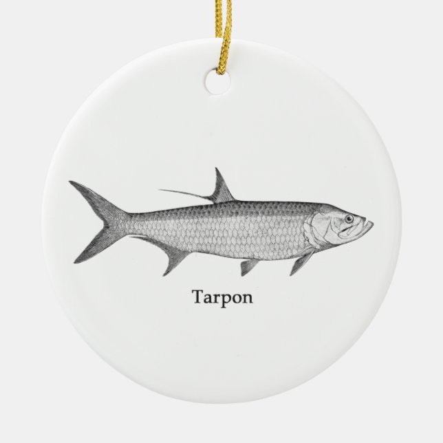 Tarpon-Logo (Linie Kunst) Keramikornament (Vorne)