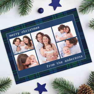 Tartan 5 Foto-Collage Blau Kariert Weihnachten Fam